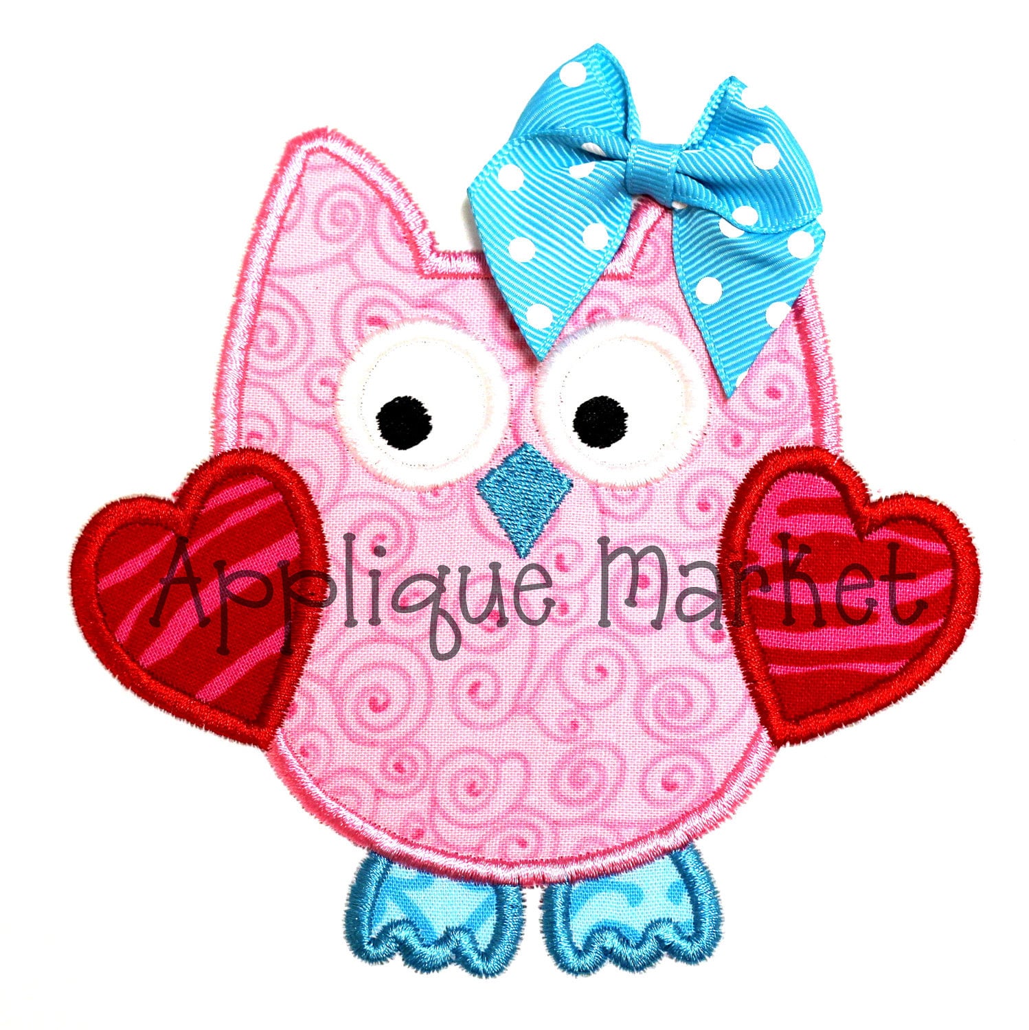 Machine Embroidery Design Applique Owl With Hearts INSTANT DOWNLOAD - Etsy