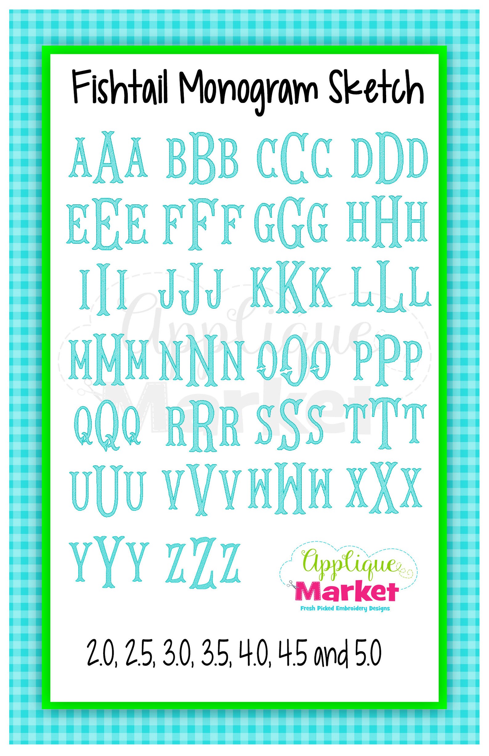 Machine Embroidery Design Fishtail Monogram Sketch Fill Font INSTANT ...