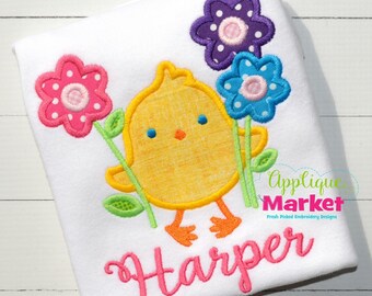 Machine Embroidery Design Applique Chick Flowers INSTANT DOWNLOAD