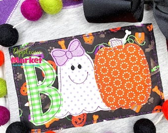 Machine Embroidery Design Embroidery Boo Ghost Bow Patch Bean Stitch Applique INSTANT DOWNLOAD