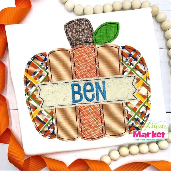 Machine Embroidery Design Applique Plank Pumpkin Banner Bean Stitch INSTANT DOWNLOAD