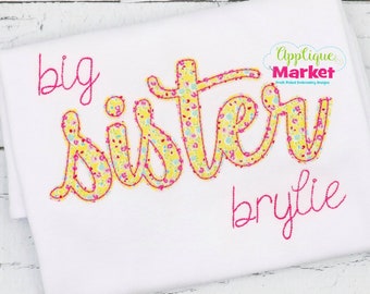 Machine Embroidery Design Sister Cursive Bean Stitch Applique INSTANT DOWNLOAD