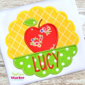 Machine Embroidery Design Applique Apple Scallop Circle INSTANT DOWNLOAD