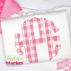 Machine Embroidery Design Scallop Circle Monogram Gingham Sketch Fill Stitch INSTANT DOWNLOAD