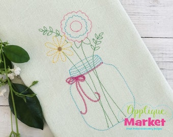 Machine Embroidery Design Embroidery Vintage Jar Flowers INSTANT DOWNLOAD