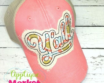 Machine Embroidery Applique Design Y'all Hat Patch INSTANT DOWNLOAD