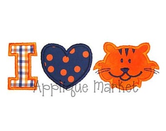 Machine Embroidery Design Applique I Heart Tiger INSTANT DOWNLOAD