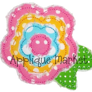 機械刺繍デザイン アップリケ ほつれたぼろぼろの花 6 サイズ 即時ダウンロード