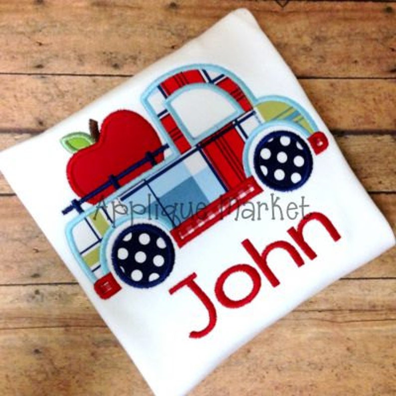 Machine Embroidery Design Applique Truck 2 with Apple INSTANT DOWNLOAD image 1