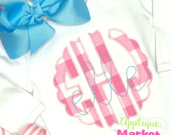 Machine Embroidery Design Round Scallop Applique Monogram Font Zig Zag INSTANT DOWNLOAD