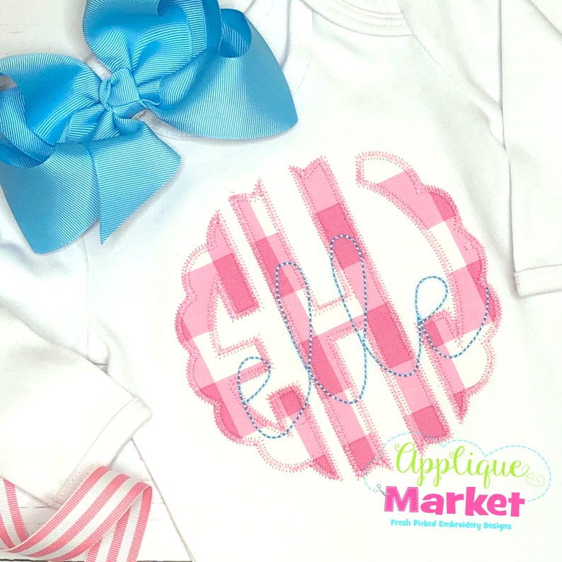 Machine Embroidery Design Round Scallop Applique Monogram Font Etsy