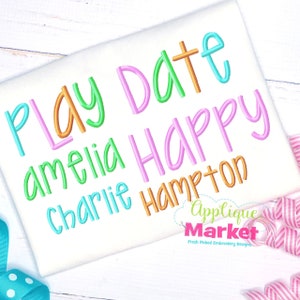 Machine Embroidery Design Play Date Satin Alphabet Font INSTANT DOWNLOAD
