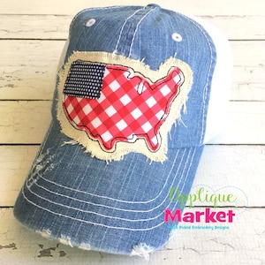 Machine Embroidery Applique Design US Flag Hat Patch INSTANT DOWNLOAD