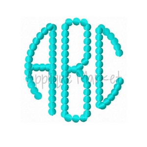 May include: A turquoise blue monogram of the letters A, B, and C in a circle. The letters are made of small circles.