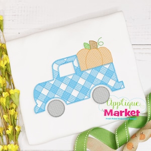 Machine Embroidery Design Pumpkin Truck Gingham Sketch Fill Stitch INSTANT DOWNLOAD