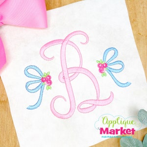 Machine Embroidery Design Embroidery Side Monogram Bows with Rose Satin INSTANT DOWNLOAD
