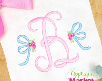 Machine Embroidery Design Embroidery Side Monogram Bows with Rose Satin INSTANT DOWNLOAD