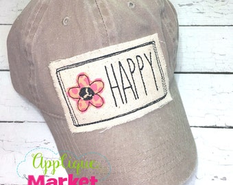 Machine Embroidery Applique Design Rectangle Doodle Flower Happy Hat Patch INSTANT DOWNLOAD