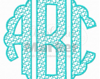 Machine Embroidery Design Embroidery Round Scallop Monogram Patterns-Elephant Font INSTANT DOWNLOAD