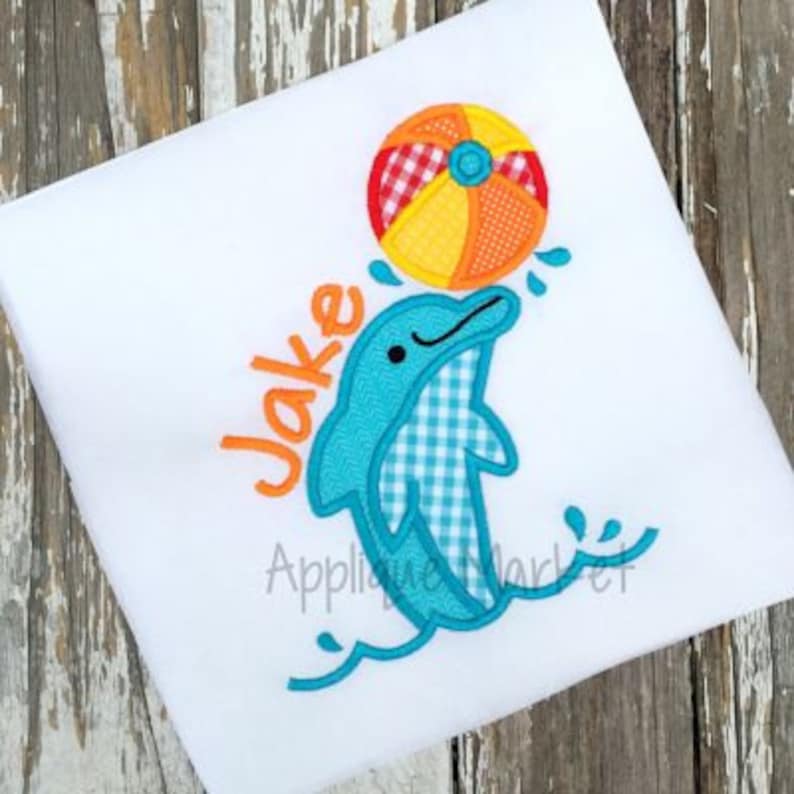 Machine embroidery design applique dolphin beach ball instant  etsy