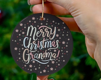 Merry Christmas Grandma Ornament, Ceramic, gift for Grandma, Pregnancy reveal ornament