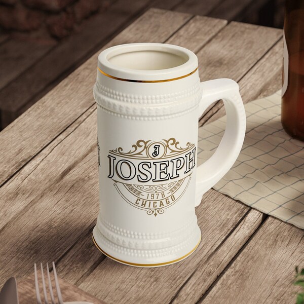 Personalized Beer Stein Mug | Vintage Lettering mug | Customized Beer Mug | Gift for husband | Custom Father's Day gift | Best man gift