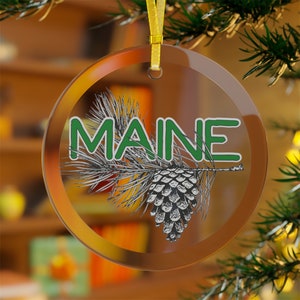 Maine Pine cone Glass Ornament, Maine State Flower, Maine gift, holiday item, ornament Bulk, ornament bundles