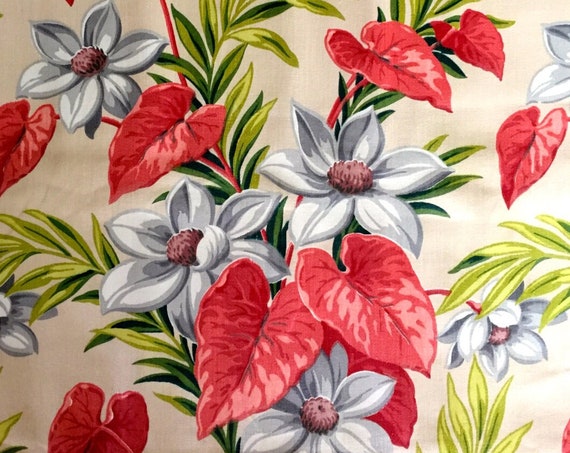 Stunning Vtg Hollywood Regency Barkcloth Fabric featuring Caladium and Daisies for 40s Upholstery and Home Decor// NOS// BTY 16 Yards
