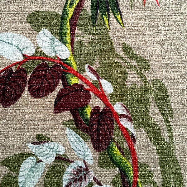 Stunning 1940s Woodland Foliage Barkcloth Fabric/ Cotton Yardage for Upholstery and Home Decor 45"x 85"