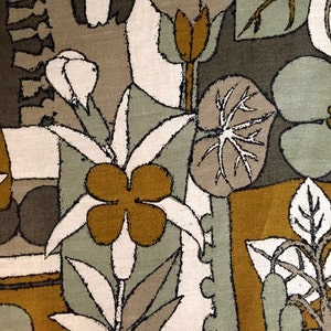 Exquisite Linen Fabric with a Stylized Scandinavian Design circa 1970s/ Upholstery or Home Decor/ 47 x 44 image 1