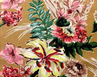 Beautiful 40s Tropical Barkcloth Fabric/ Acetate Remnant  Home Decor/ 46"L x 60"L Perfect for Pillows and Bags