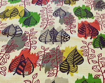 Vintage 1950s MCM Leaf Motif Barkcloth Fabric/ Eames Era Leaves with Attitude for Upholstery and Home Decor/ 2.75 Yards