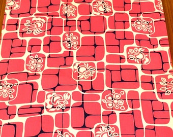 60s Hippie Cotton Fabric: Pink Geometric Flower Power, 6 Yards