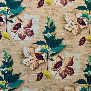 Tela de corteza de árbol con hojas caídas y flores silvestres de los años 40/Tejido de acetato para decoración y tapicería del hogar/40&quot; de ancho x 75&quot; de largo
