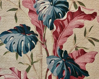 1930er Jahre Tropisches Rindentuch Stoff: Miami Beach Blumen Baumwolle, 2,5 Yards