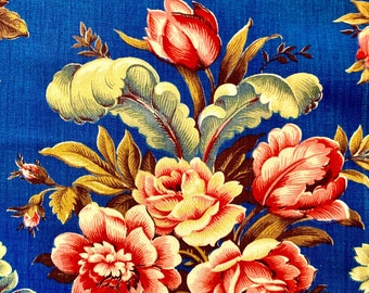 Adorable Roses and Tulips Vintage 1940s Canvas Fabric/ Cotton Yardage for Upholstery and Home Decor/ 2 Panels Available