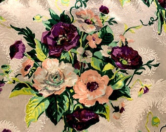 Beautiful Bouquets Vintage 1930s Acetate Satin Fabric/ Hollywood Glam Floral Yardage for Home Decor and Upholstery/ 8 Panels