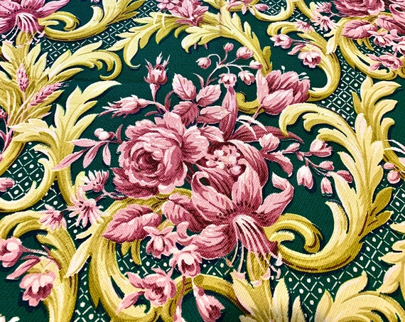 1940s Roses, Lillies, and Tulips Neoclassical Barkcloth Fabric/ Cotton Yardage for Upholstery and Home Decor 3.5 Yards Available/ NOS