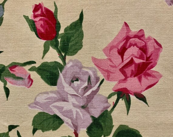 Fab 1940s Floral Broadcloth Fabric/ Hollywood Glam Summer Roses for Upholstery and Home Decor/ 6 Uncut Yards Available