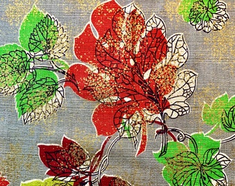 Fab 1950s MCM Flowers and Foliage Barkcloth Fabric/True Vintage Cotton Yardage for Upholstery and Home Decor/3 Yards Available