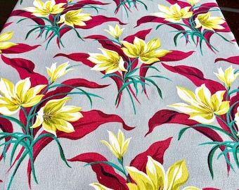 Vintage Hawaiischer Baumrindenstoff: Baumwolle mit Tropischen Blumen, 1,8 Yard Panel
