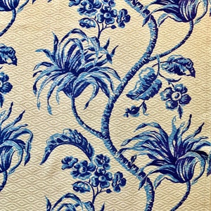 Spectacular 60s Tone on Tone Blue Tropical Barkcloth Fabric/ Cotton Yardage for Apparel and Boho Decor/ 33"W x 82"L