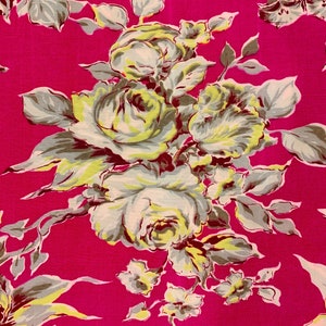 Vintage 1930s Roses Barkcloth Era Fabric with a Fuchsia Twist/ Hollywood Glam Remnant for Upholstery and Home Decor