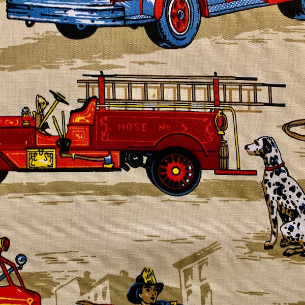 Fireman of the 20th Century/ 1950s Broadcloth Fabric Yardage for Upholstery Home Decor/ 7 Yards Available