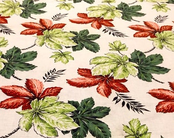 Mid Century 40s Fab Tropical Foliage Design Barkcloth// Eames Era Chic// Cotton Yardage//Home Decor// New Old Stock