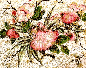 Florales Rindentuch Stoff: 1960er Jahre Boho Chic Baumwolle, 3+ Yards