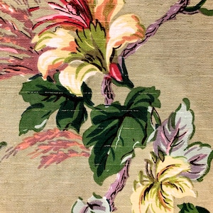 Stunning Asian Inspired Floral Barkcloth Fabric/ Cohama Hand Printed Cotton Yardage for Upholstery/Drapery/Home Decor/ BTY 5 Yards Available