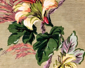 Tela de corteza con estampado floral asiático: Algodón vintage estampado a mano de Cohama, 5 yardas disponibles