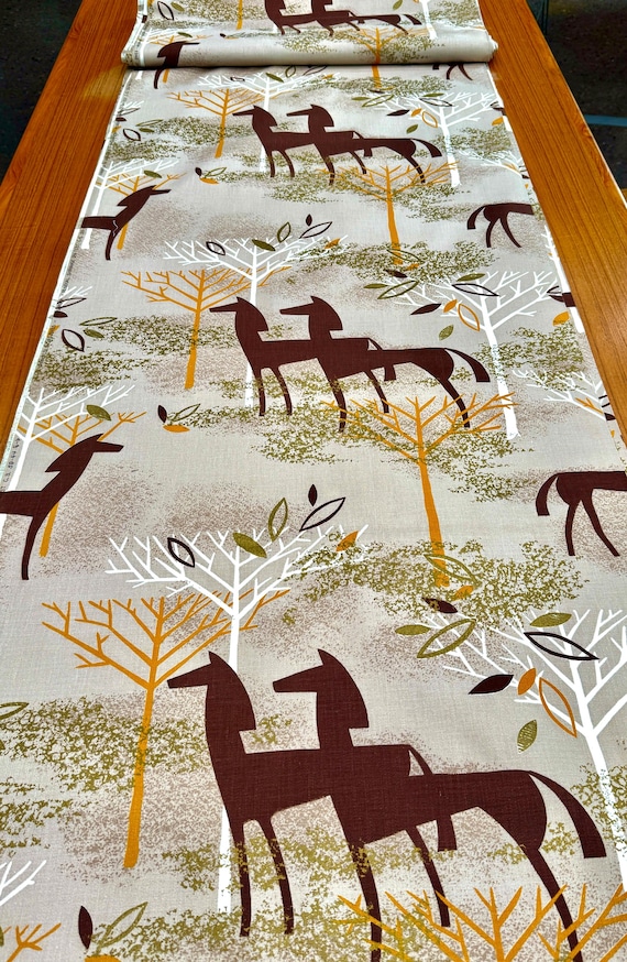 1950s MCM Horse Print Fabric Yardage, Holiday Vibe, 48" Wide, 11 yards available