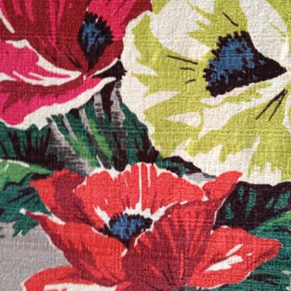 Schillernde Poppies Vintage Mitte Jahrhundert Baumwolle Borkenkrepp 3 YDS